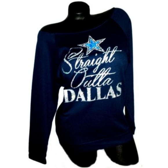 Straight Outta of Dallas Navy Scoop Neck Rawedge Lt. Wt.Jersey** XL ** - Picture 2 of 2